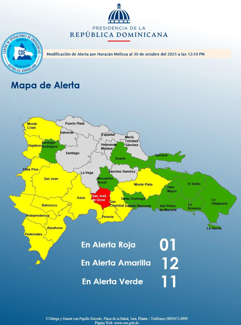 Mapa COE hoy 30 de Octubre